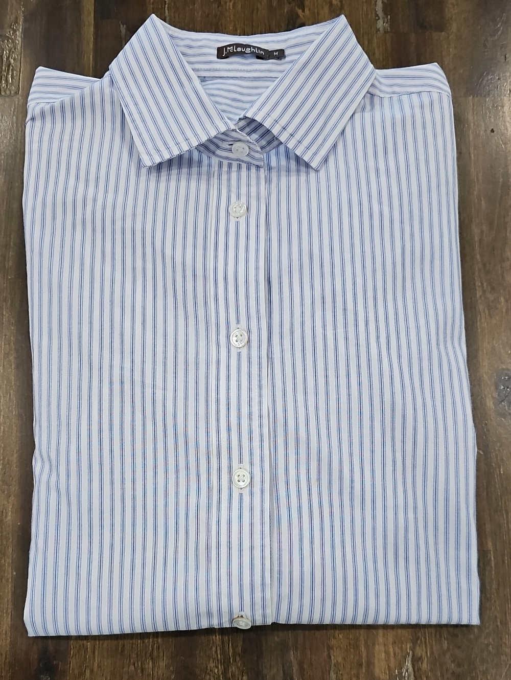 J. McLaughlin Blue and White Striped Button-Down Shirt